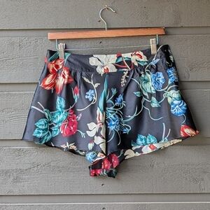 VTG 80s Natori Floral Satin Flowy Pajama Shorts Size Large Black